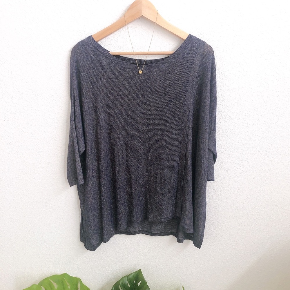 ❌SOLD❌ WHBM Navy Gold Threads Boat Knit Crossover Top